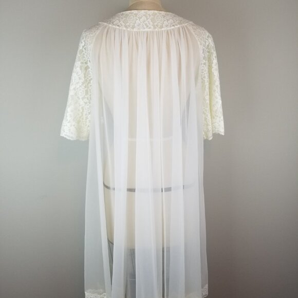 Vintage 1950's Pale Cream Lace Trimmed Sheer Peignoir by Shadowline ~ Ladies Sm - Picture 6 of 11